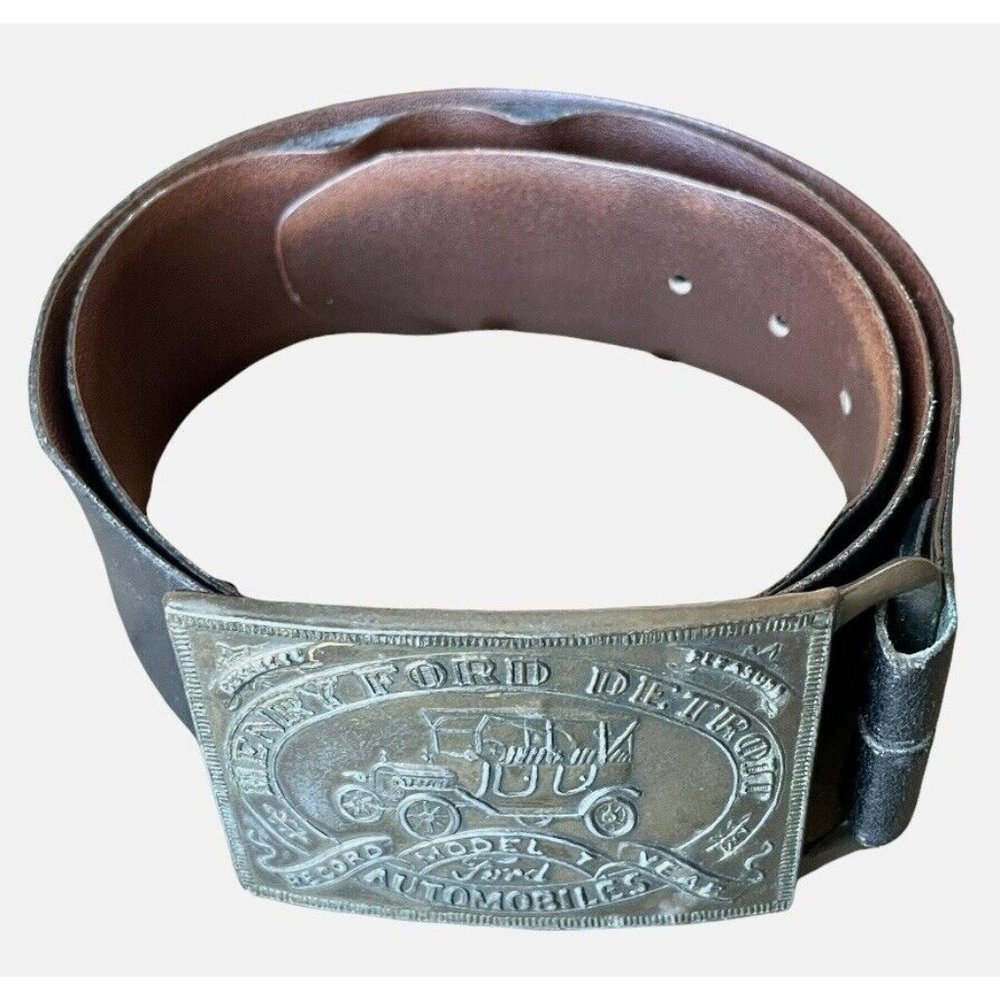 Henry Ford Commemorative Brass Belt Leather Reversible Size 36 Men